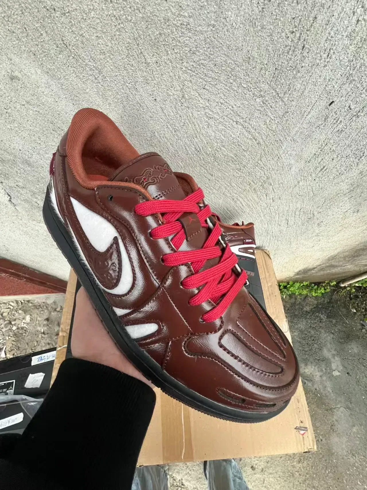 Nike Brown Patent Leather and White Shearling Low-Top Sneaker 2