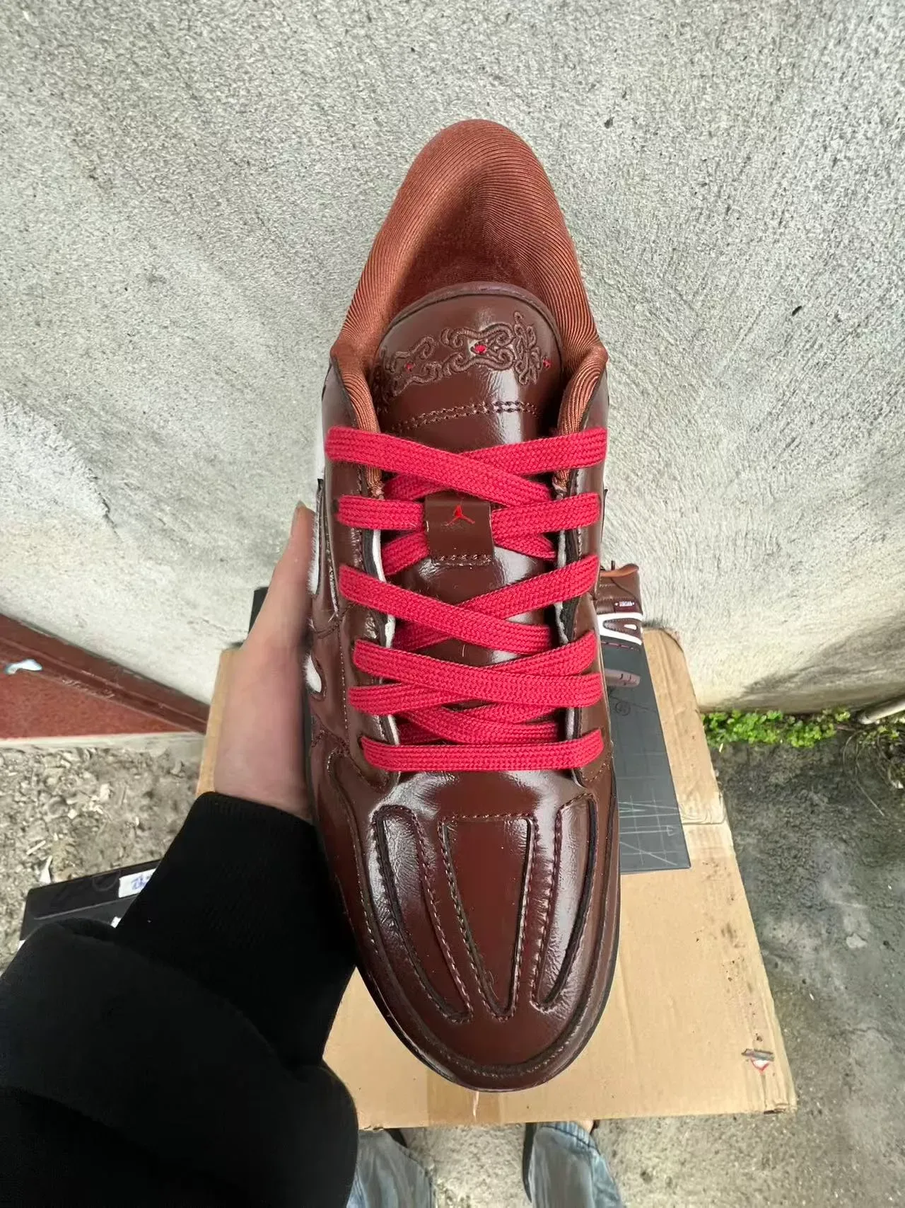 Nike Brown Patent Leather and White Shearling Low-Top Sneaker 3