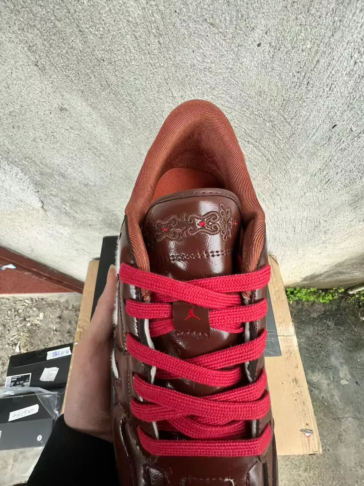 Nike Brown Patent Leather and White Shearling Low-Top Sneaker 4