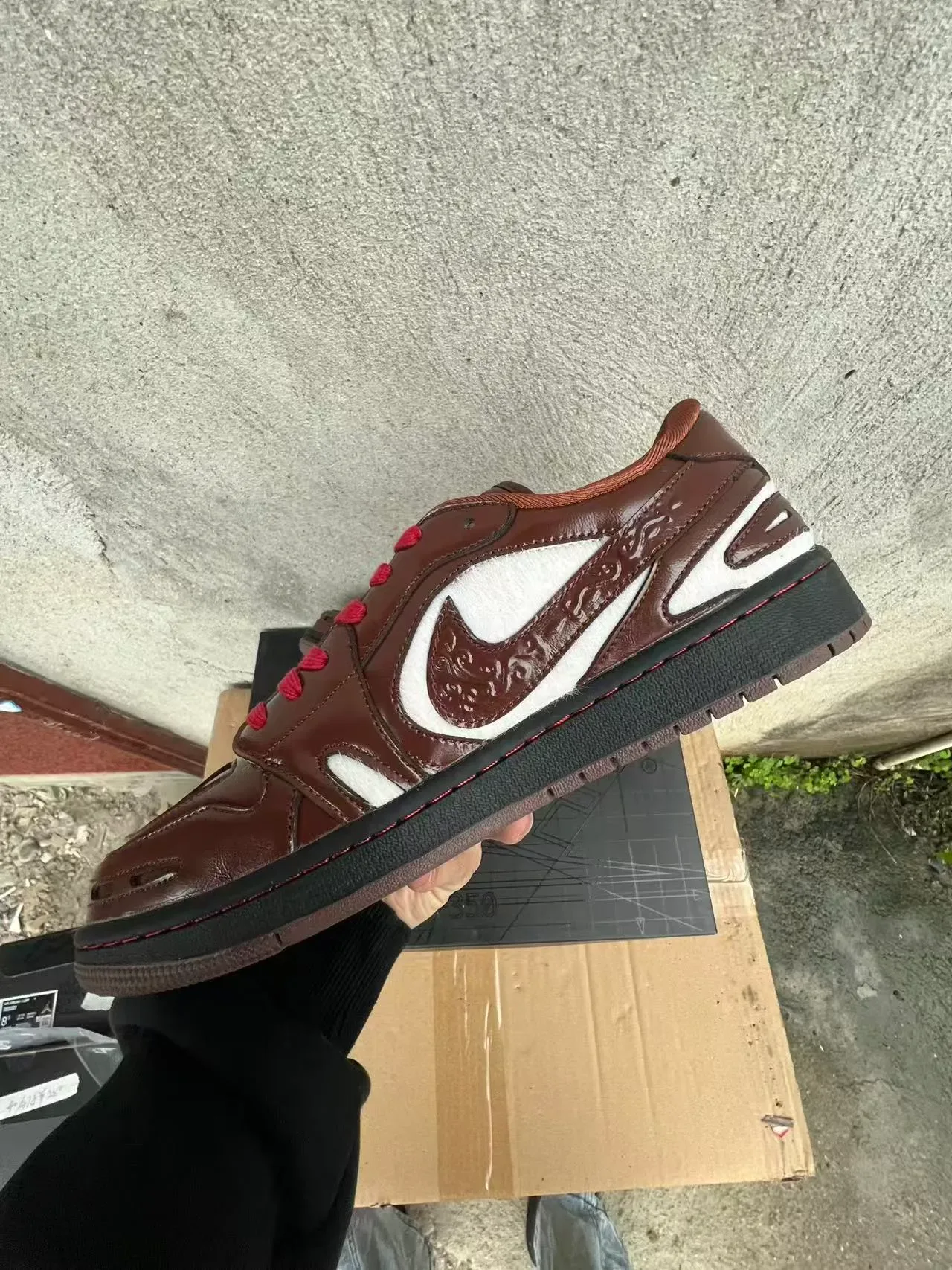 Nike Brown Patent Leather and White Shearling Low-Top Sneaker 5