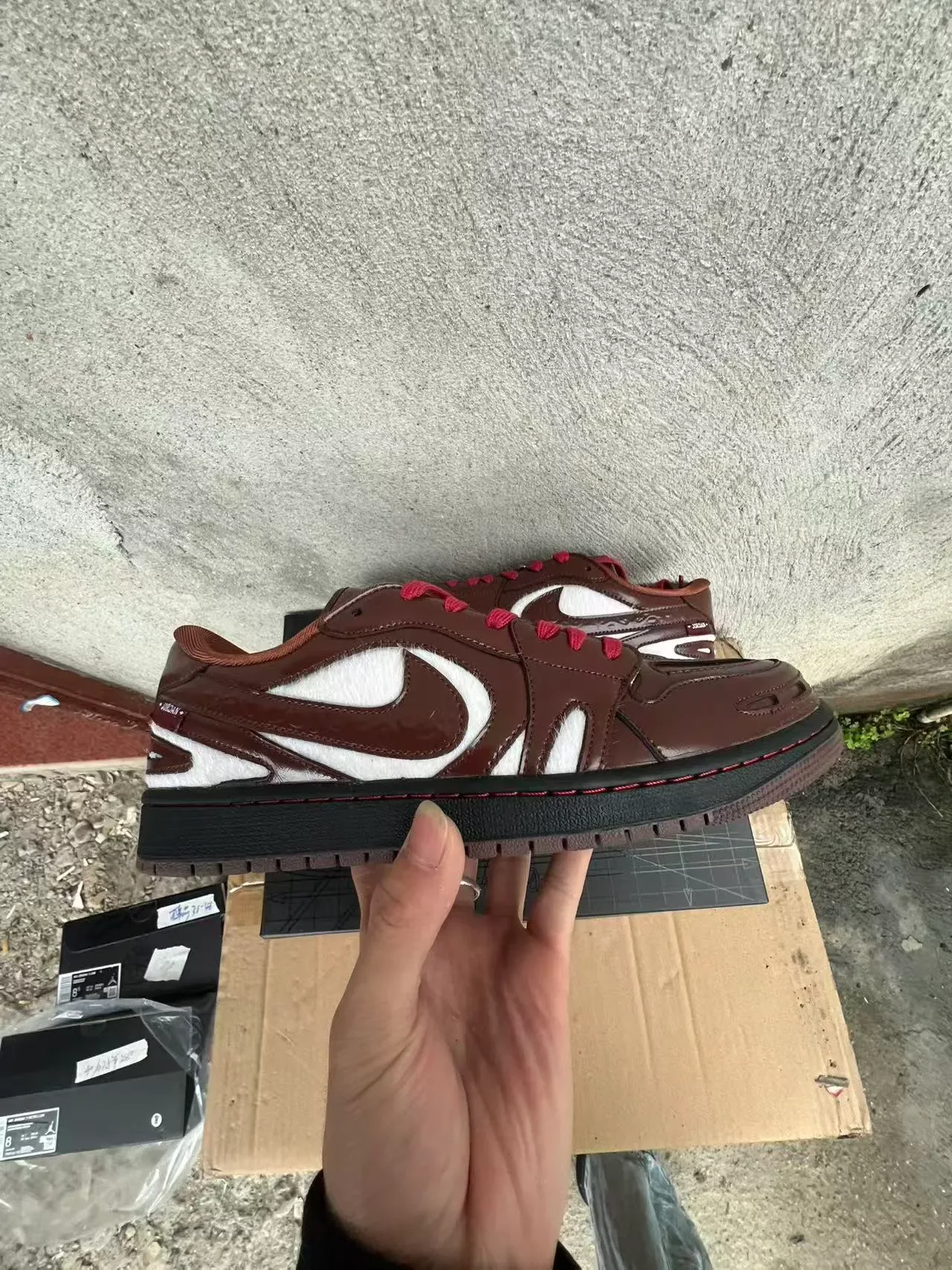 Nike Brown Patent Leather and White Shearling Low-Top Sneaker 7