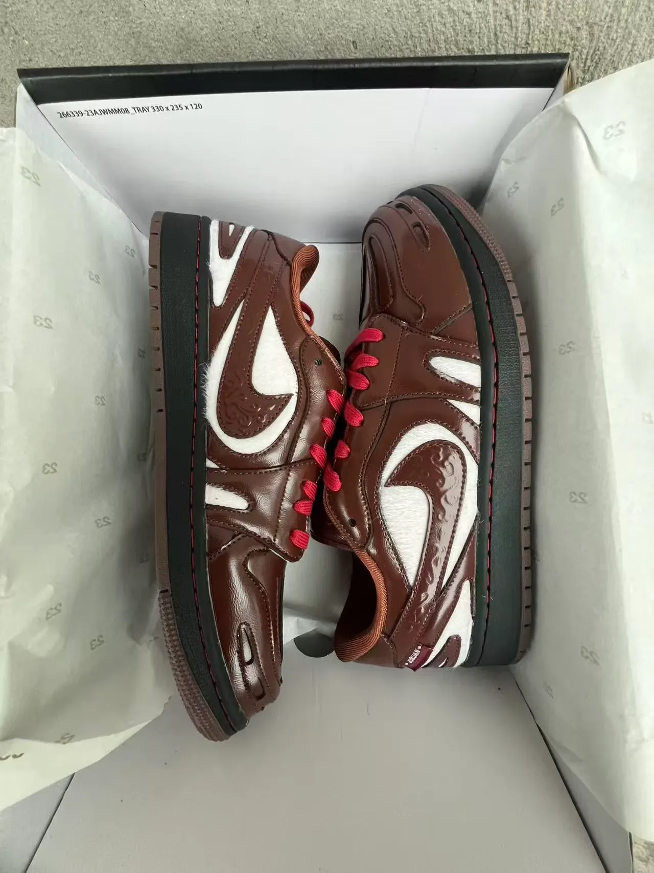 Nike Brown Patent Leather and White Shearling Low-Top Sneaker 9