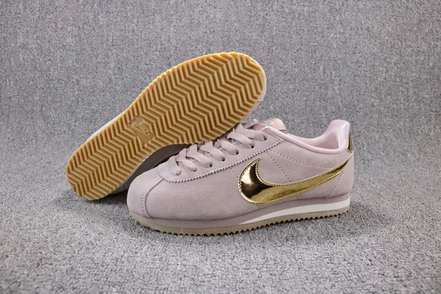 Nike Cortez Pink Gold Suede Upper Metallic Swoosh Lifestyle Sneakers 4