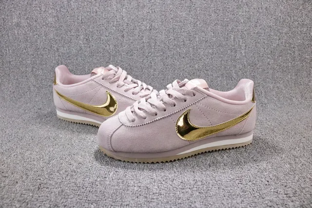 Nike Cortez Pink Gold Suede Upper Metallic Swoosh Lifestyle Sneakers 5