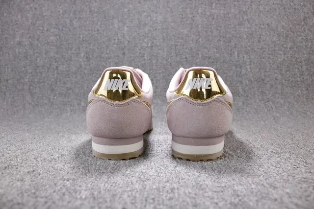 Nike Cortez Pink Gold Suede Upper Metallic Swoosh Lifestyle Sneakers 6