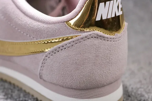 Nike Cortez Pink Gold Suede Upper Metallic Swoosh Lifestyle Sneakers 11