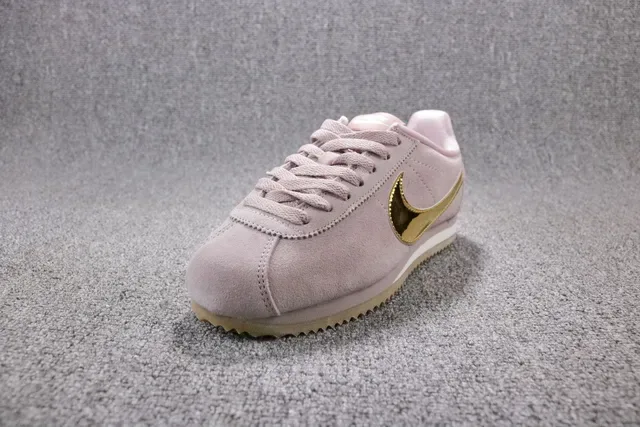 Nike Cortez Pink Gold Suede Upper Metallic Swoosh Lifestyle Sneakers 13