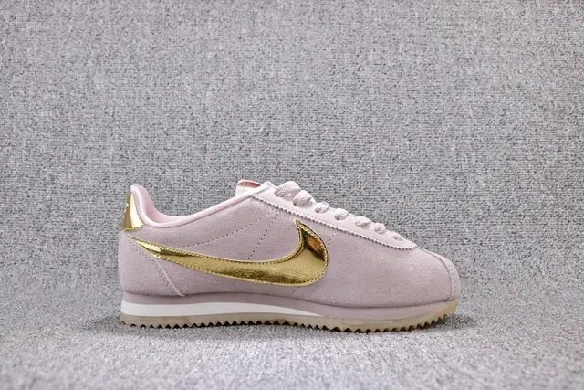 Nike Cortez Pink Gold Suede Upper Metallic Swoosh Lifestyle Sneakers 14