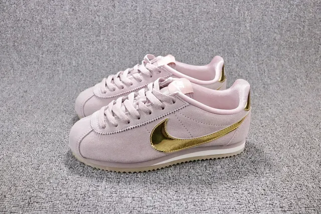 Nike Cortez Pink Gold Suede Upper Metallic Swoosh Lifestyle Sneakers 15