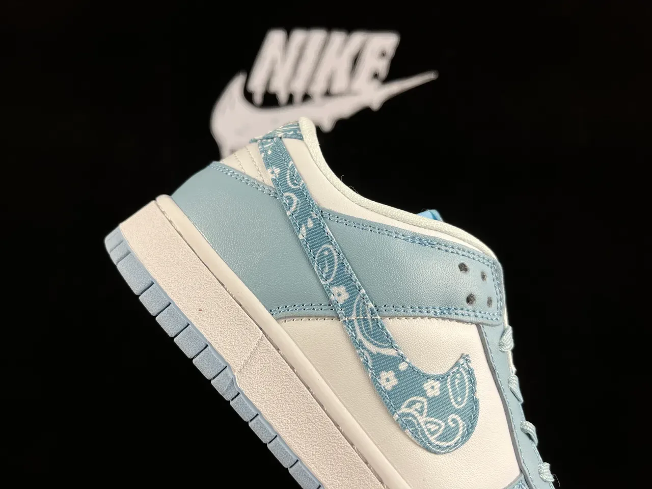 Nike Dunk Low Bandana Print Light Blue White Lifestyle Sneakers 4