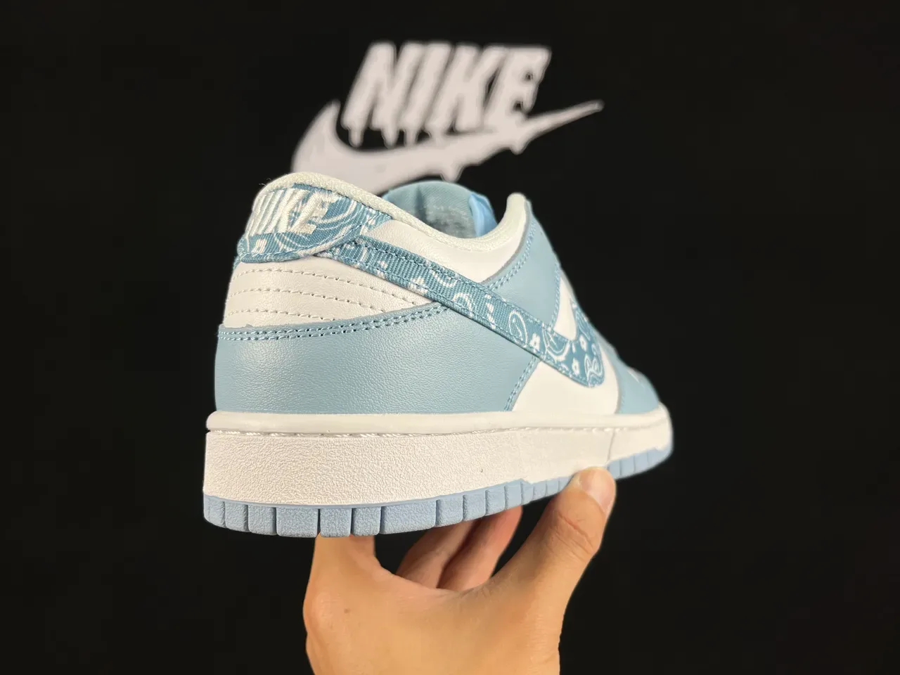 Nike Dunk Low Bandana Print Light Blue White Lifestyle Sneakers 5