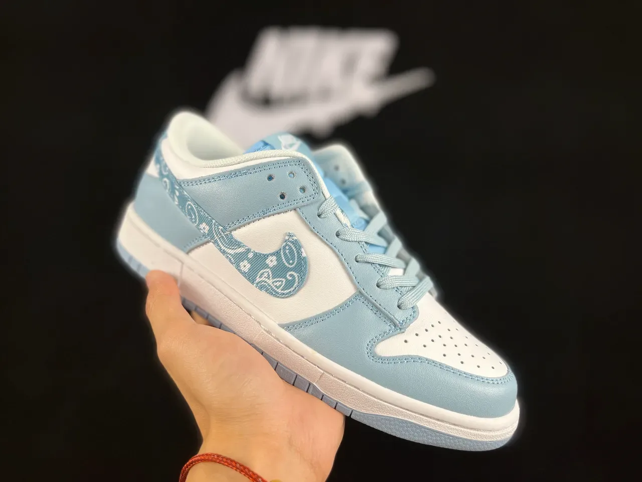 Nike Dunk Low Bandana Print Light Blue White Lifestyle Sneakers 9