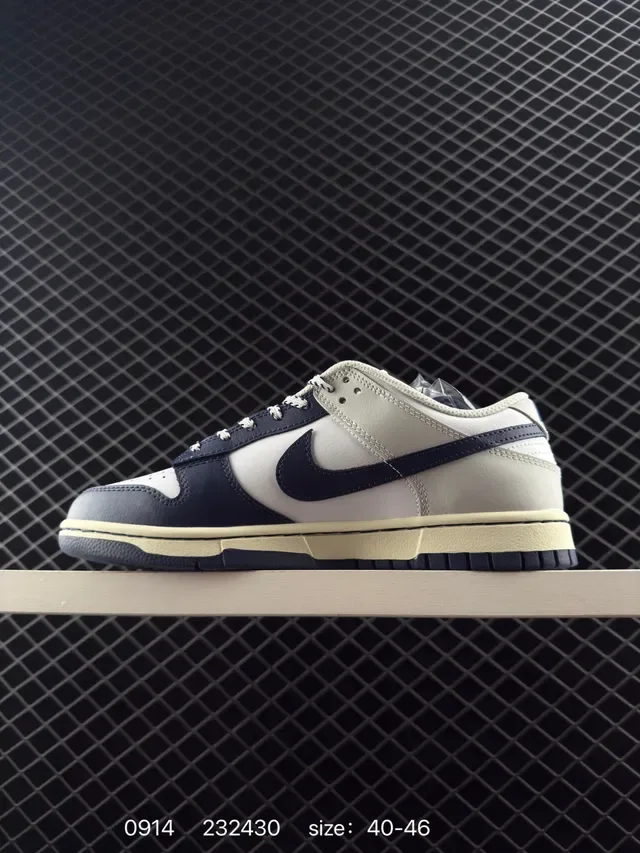 Nike Dunk Low Beige and Navy Lifestyle Sneakers 5