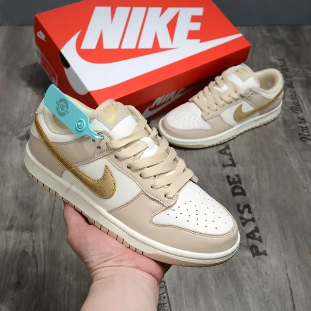 Nike Dunk Low Beige Gold Perforated Toe Lifestyle Sneakers 2