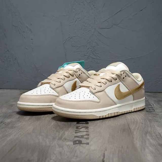 Nike Dunk Low Beige Gold Perforated Toe Lifestyle Sneakers 3