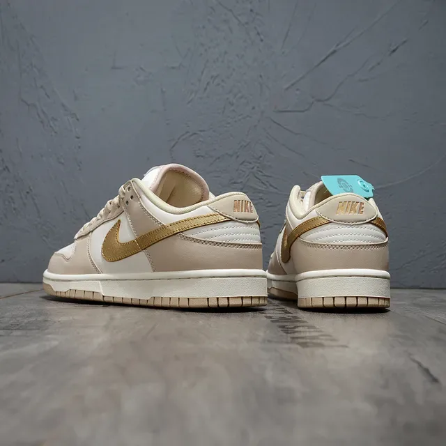 Nike Dunk Low Beige Gold Perforated Toe Lifestyle Sneakers 4