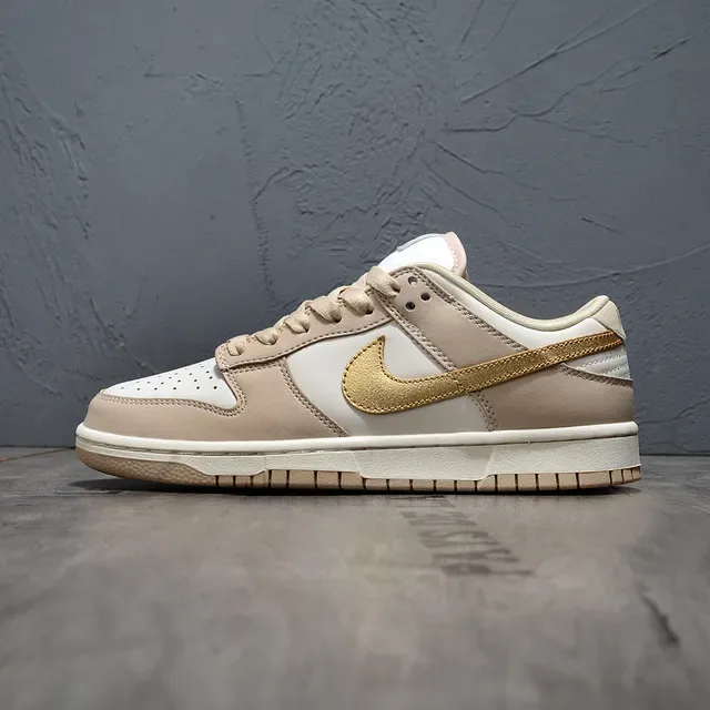 Nike Dunk Low Beige Gold Perforated Toe Lifestyle Sneakers 7