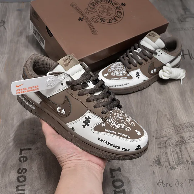 Nike Dunk Low Chrome Hearts Brown White Lifestyle Sneakers 2