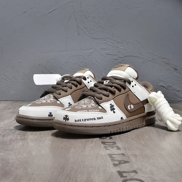 Nike Dunk Low Chrome Hearts Brown White Lifestyle Sneakers 4