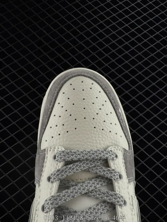 Nike Dunk Low Gray and Cream Stussy Collaboration Lifestyle Sneakers 2