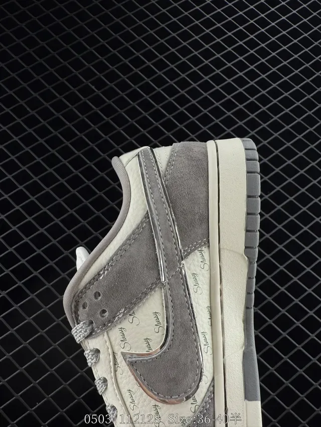 Nike Dunk Low Gray and Cream Stussy Collaboration Lifestyle Sneakers 3