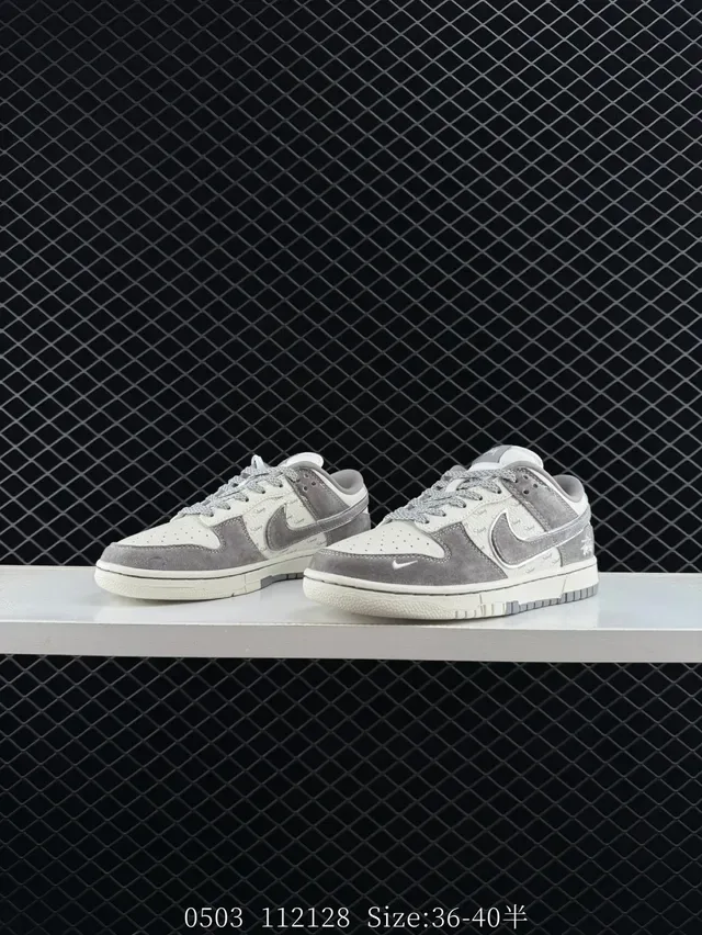 Nike Dunk Low Gray and Cream Stussy Collaboration Lifestyle Sneakers 6