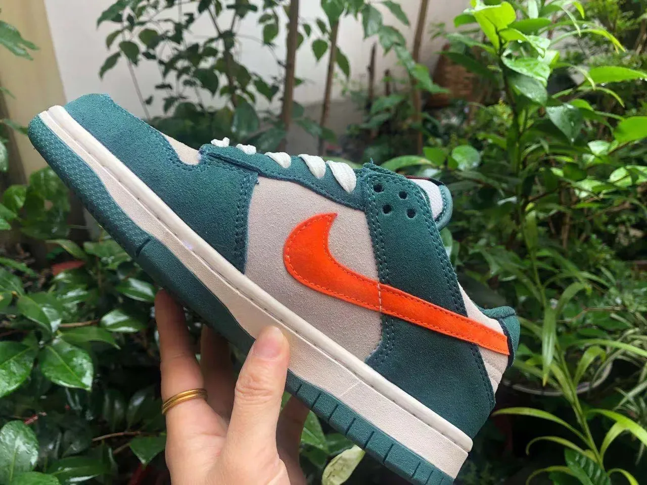 Nike Dunk Low Green Orange Suede Lifestyle Sneakers 5