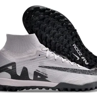 Nike Gray Black Knit Sock-Collar Upper Synthetic Wave Overlays Turf Soccer Shoes