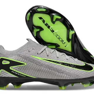 Nike Gray Green Knit Upper Neon Accent Firm-Ground Soccer Shoes