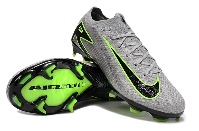 Nike Gray Green Knit Upper Neon Accent Firm-Ground Soccer Shoes 4