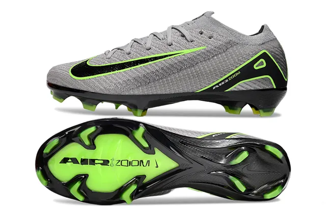 Nike Gray Green Knit Upper Neon Accent Firm-Ground Soccer Shoes 6