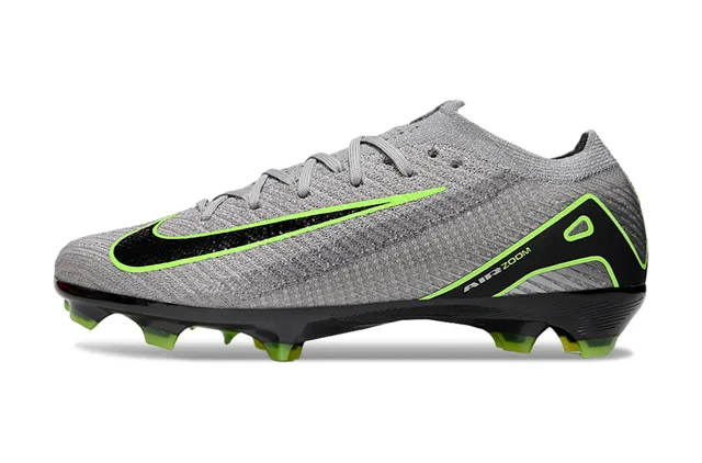 Nike Gray Green Knit Upper Neon Accent Firm-Ground Soccer Shoes 7