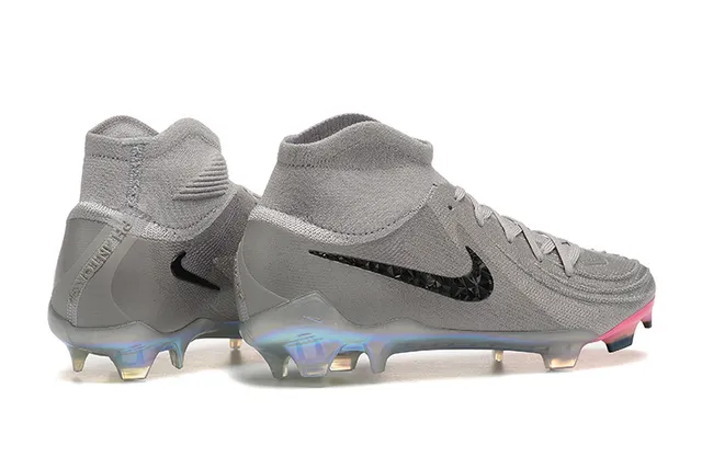 Nike Gray Pink High-Cut Sock-Fit Collar Textured Knit Upper Firm-Ground Soccer Shoes 2
