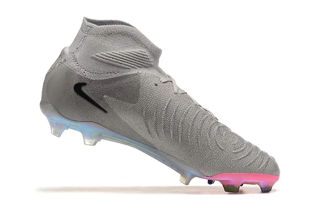 Nike Gray Pink High-Cut Sock-Fit Collar Textured Knit Upper Firm-Ground Soccer Shoes 4