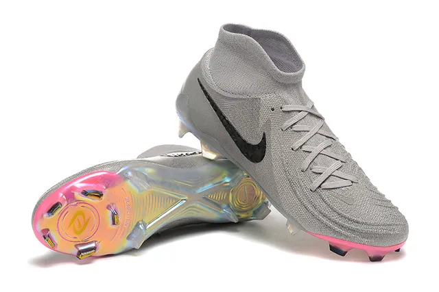Nike Gray Pink High-Cut Sock-Fit Collar Textured Knit Upper Firm-Ground Soccer Shoes 6