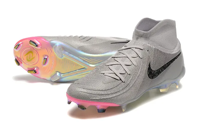 Nike Gray Pink High-Cut Sock-Fit Collar Textured Knit Upper Firm-Ground Soccer Shoes 7