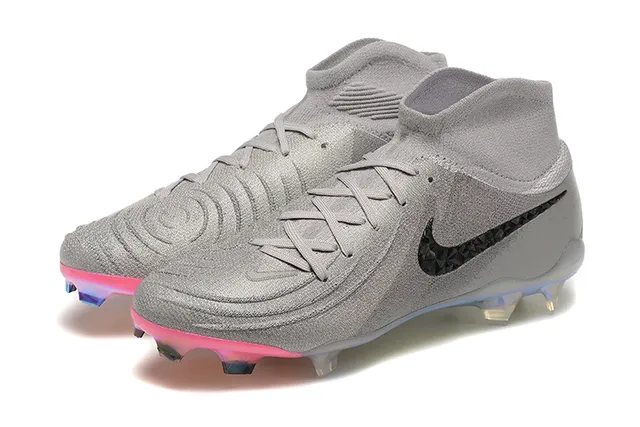 Nike Gray Pink High-Cut Sock-Fit Collar Textured Knit Upper Firm-Ground Soccer Shoes 8