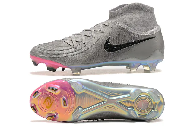 Nike Gray Pink High-Cut Sock-Fit Collar Textured Knit Upper Firm-Ground Soccer Shoes 9