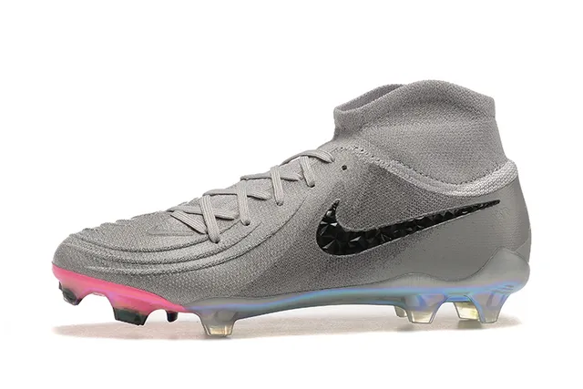 Nike Gray Pink High-Cut Sock-Fit Collar Textured Knit Upper Firm-Ground Soccer Shoes 10