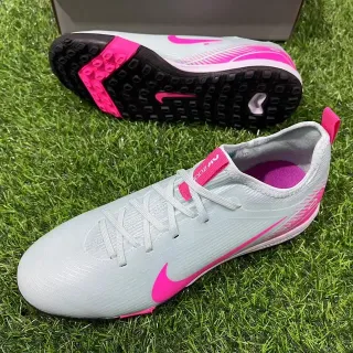 Nike Gray Pink Low-Cut Synthetic Upper Molded Turf Outsole Artificial-Grass Soccer Shoes