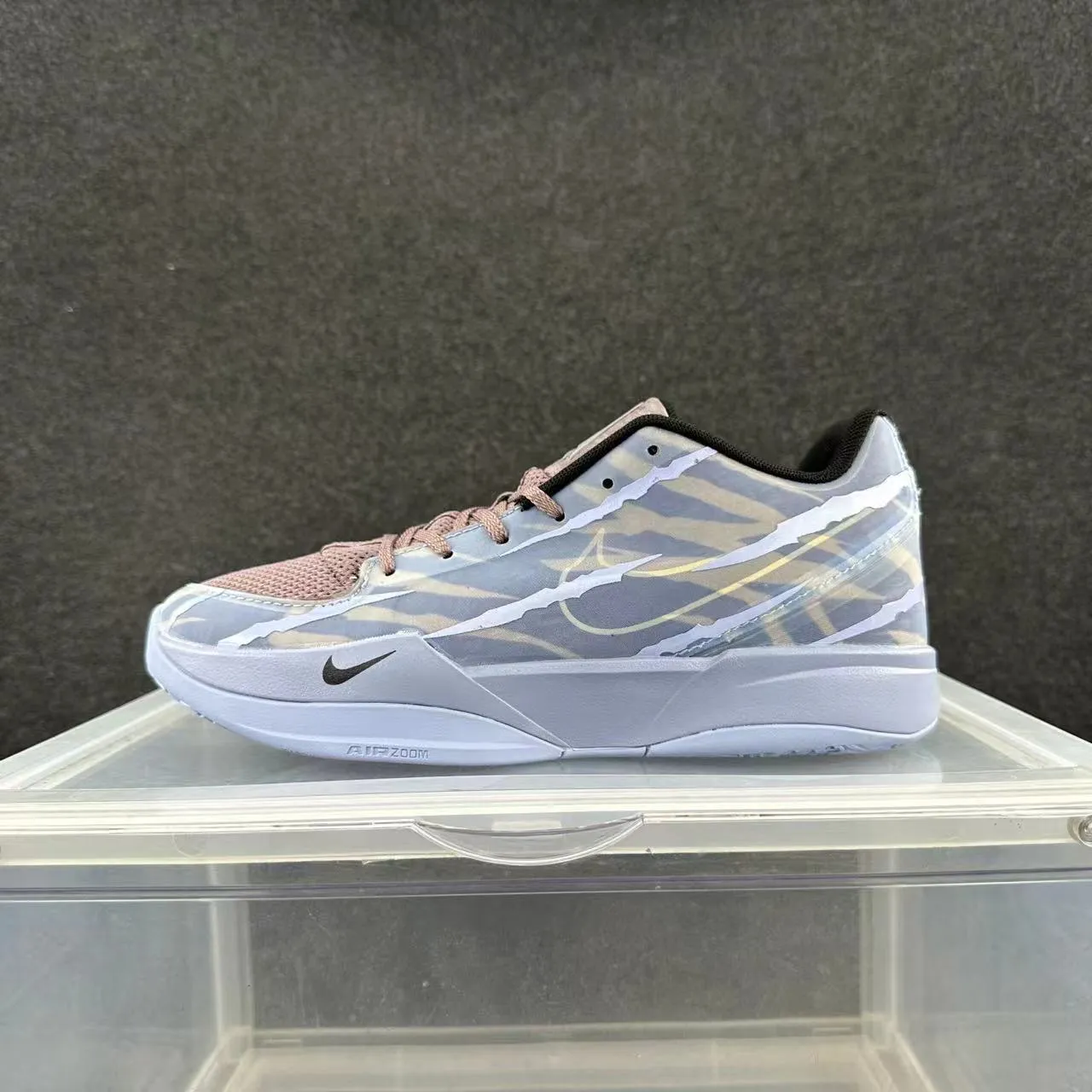 Nike cinza rosa translúcido camadas superior gráfico listras tigre tênis de basquete 2