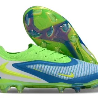 Nike Green Blue Knit Upper Asymmetrical Lacing Firm-Ground Soccer Shoes