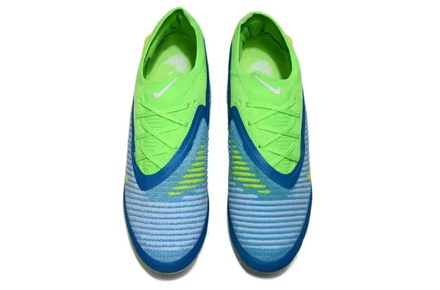 Nike Green Blue Knit Upper Asymmetrical Lacing Firm-Ground Soccer Shoes 2