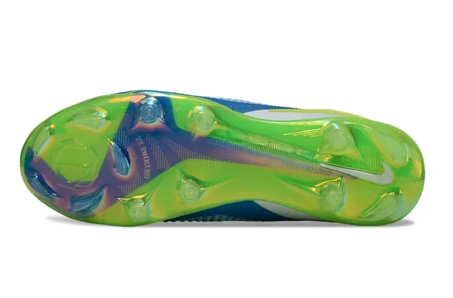 Nike Green Blue Knit Upper Asymmetrical Lacing Firm-Ground Soccer Shoes 5