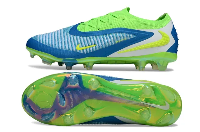Nike Green Blue Knit Upper Asymmetrical Lacing Firm-Ground Soccer Shoes 6