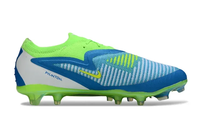 Nike Green Blue Knit Upper Asymmetrical Lacing Firm-Ground Soccer Shoes 7