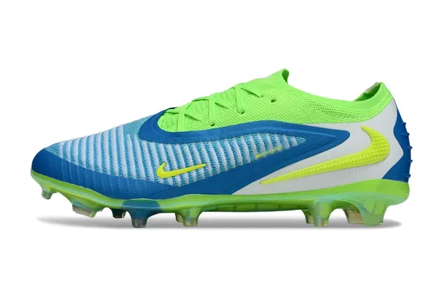 Nike Green Blue Knit Upper Asymmetrical Lacing Firm-Ground Soccer Shoes 8