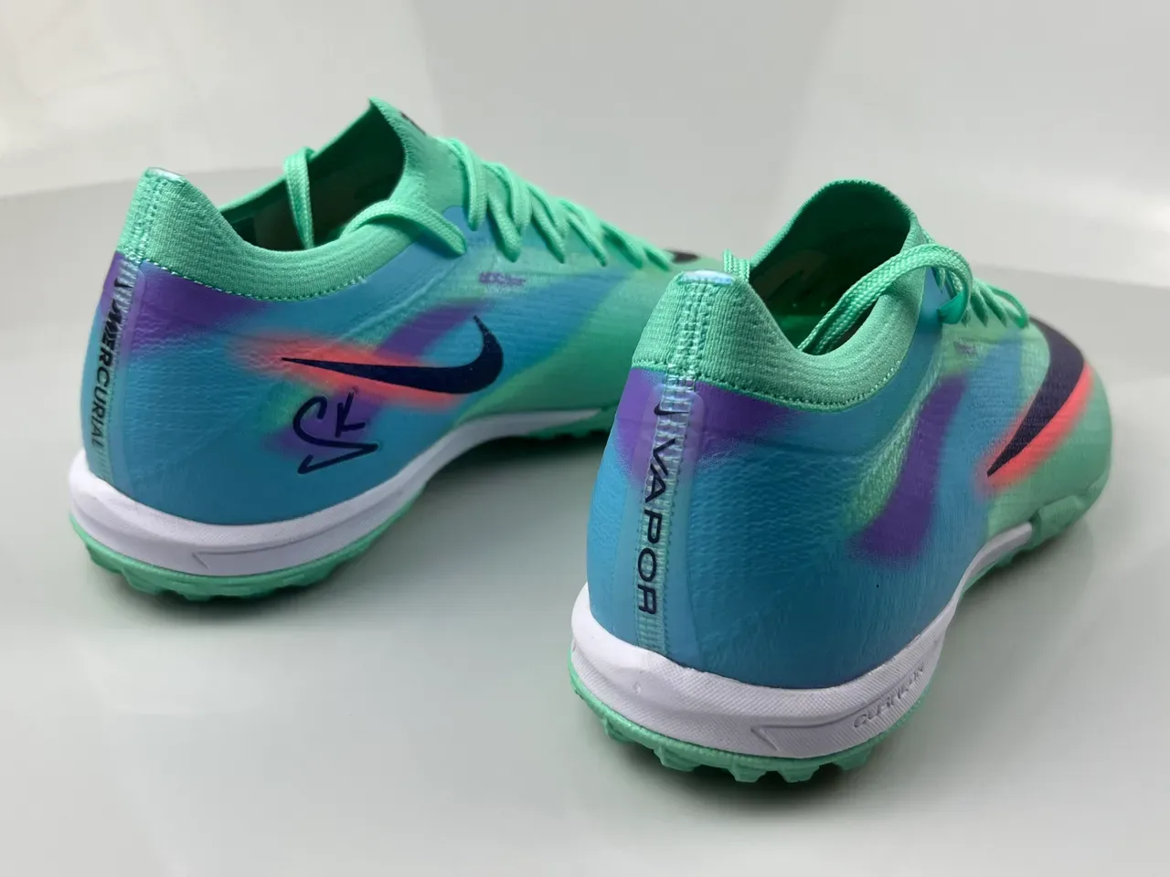 Nike Verde Azul Tênis de Futebol Turf Upper Tricô Texturizado Colar Baixo 2
