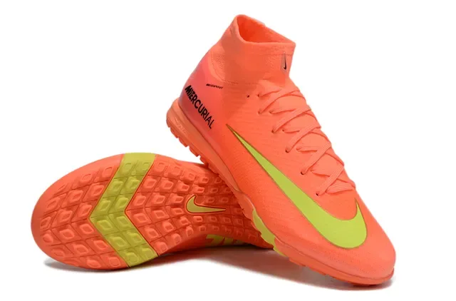Nike Mercurial Orange Yellow High-Top Knit Upper Outsole Turf Soccer Shoes 4