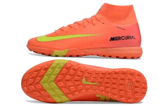 Nike Mercurial Orange Yellow High-Top Knit Upper Outsole Turf Soccer Shoes 6
